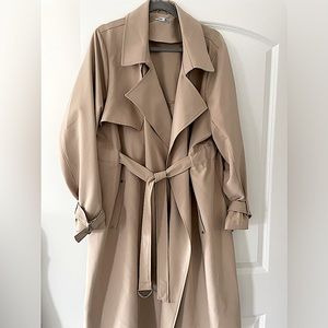 Dex Trenchcoat long size 1X with sleeve tie detail and waist belt.